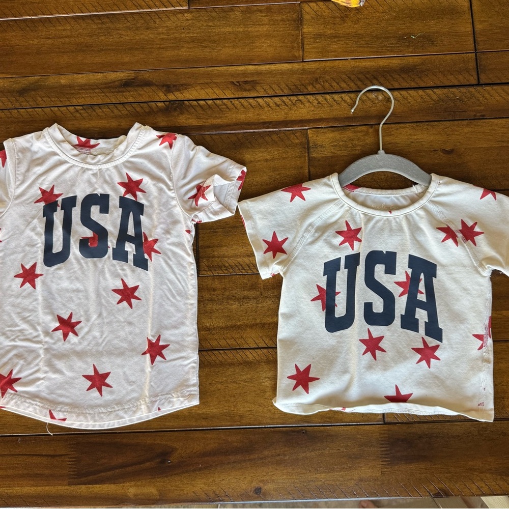 Patriotic Kids T-Shirt Set - Red Stars on White
